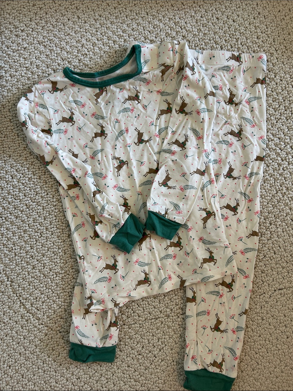 Magnetic Me White Reindeer Pajama Set with Green Trim